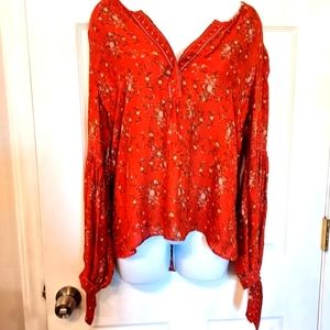 Chelsea & Violet Cuff Tie Top Orange Floral Small Boho Western